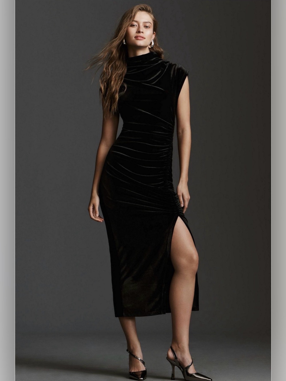 Anthropologie Maya Ruched Cowl-Neck Black Dress: Stretch Velvet Edition Size S